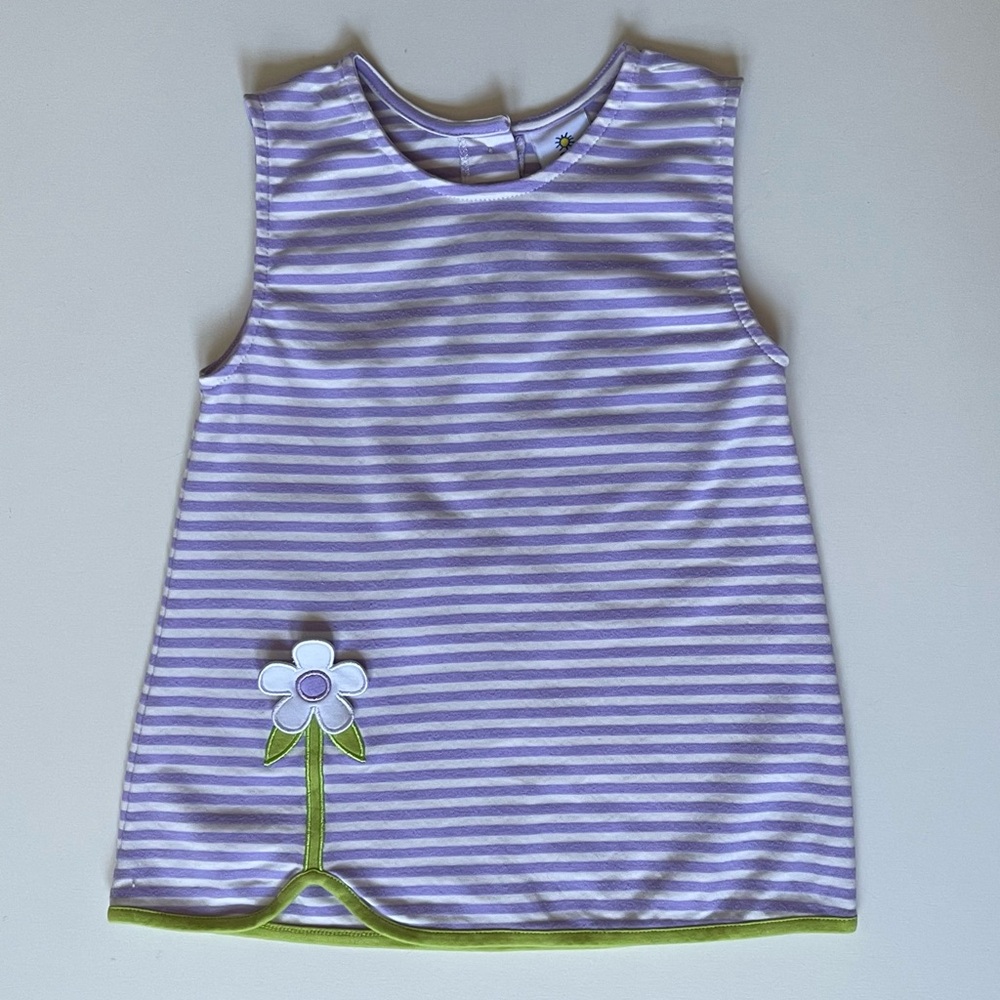 Florence Eisenman Girls Lavender & White Stripe Sleeveless Top with Flower Trim